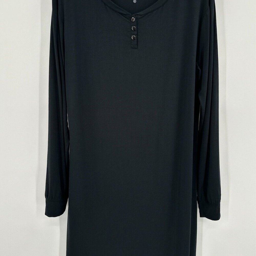 Softies Hailey 36" Long Sleeve Henley Sleep Shirt size S in Black Night Gown NWO